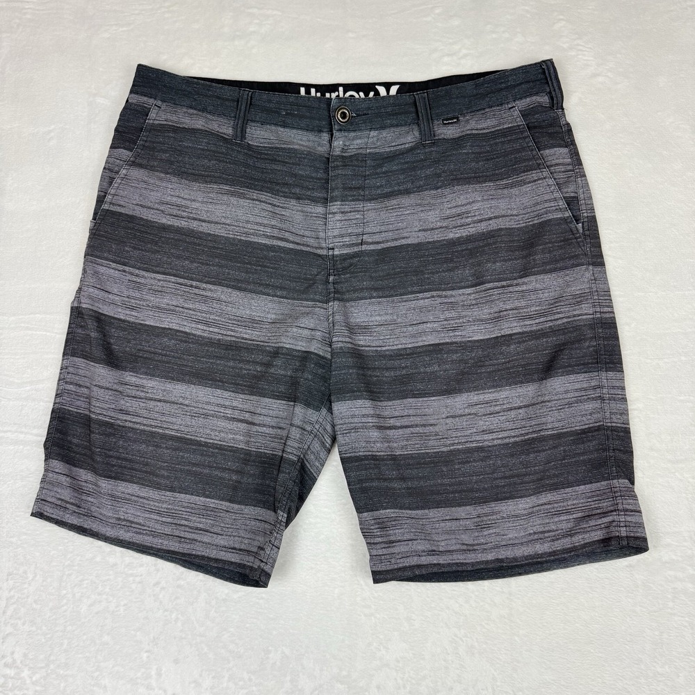 Hurley Board Shorts Mens Size 36 Waist Gray Striped Beach Surf Swim Trunks